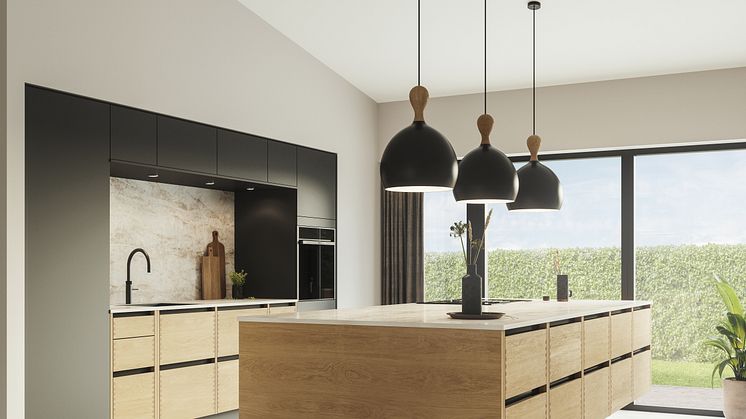 Den nye svævende køkkenø fra danske Designa kombinerer funktionalitet og æstetik og gør op med normerne inden for køkkendesign. Foto: PR.