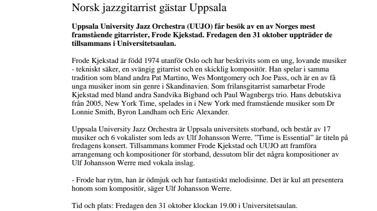 Norsk jazzgitarrist gästar Uppsala