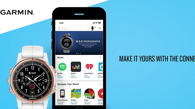 Garmin® lanserar Connect IQ Store, en allt-i-ett app för att göra enheten mer personlig och hantera innehållet