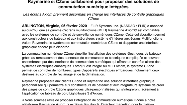 Raymarine et CZone collaborent pour proposer des solutions de commutation numérique intégrées