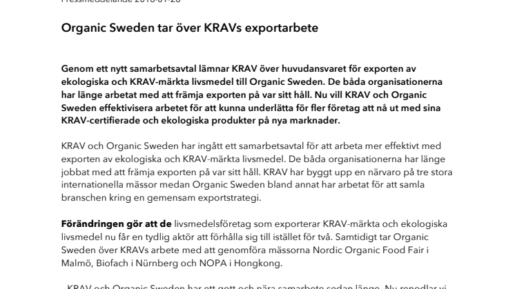 Organic Sweden tar över KRAVs exportarbete