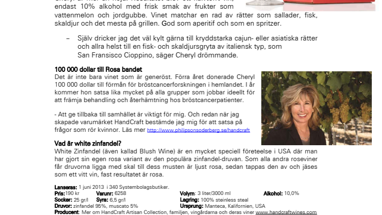 Sverigepremiär för HandCraft White Zinfandel Rosé 2012 - A package full of sunshine  