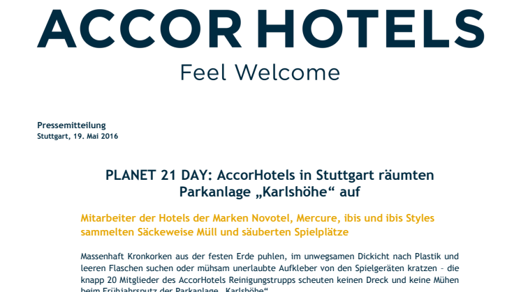 PLANET 21 DAY: AccorHotels in Stuttgart räumten Parkanlage „Karlshöhe“ auf