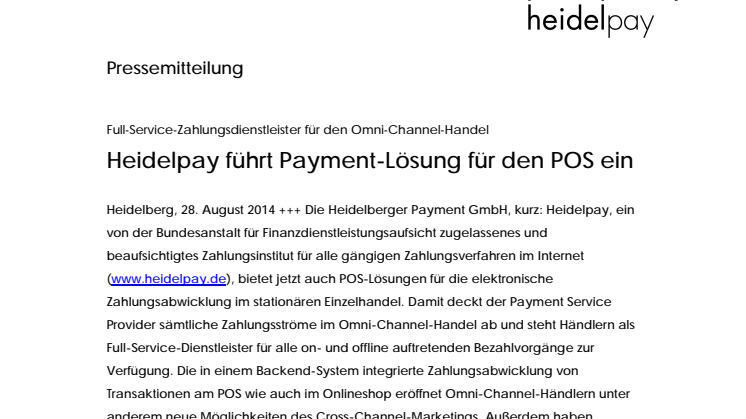 Omni-Channel-Handel: Heidelpay führt Payment-Lösung für den POS ein