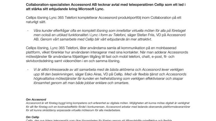 Accessnord AB väljer Cellip som partner