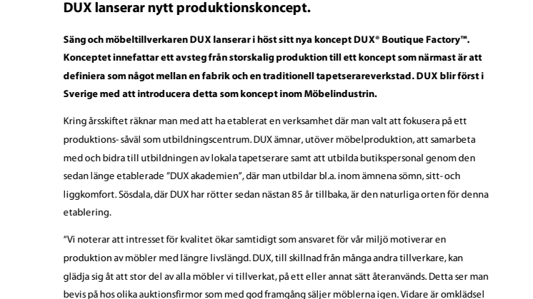 DUX lanserar nytt produktionskoncept