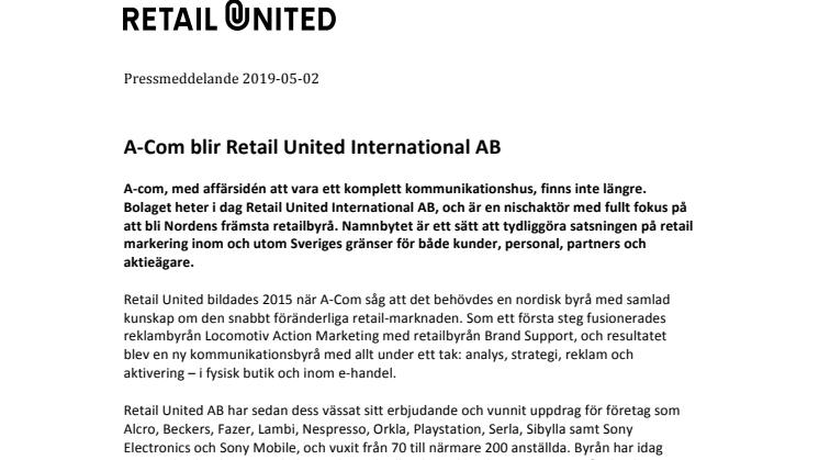 A-Com blir Retail United International AB