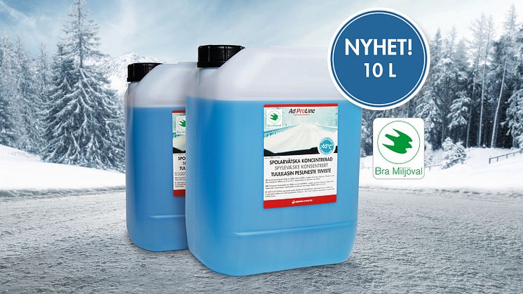 Nyhet - nu kommer AdProLine® Koncentrerad Spolarvätska i  10 l dunk, märkt med Bra Miljöval.