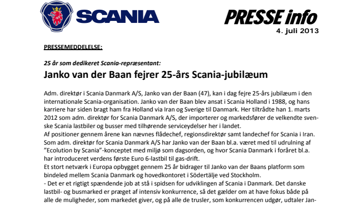 Janko van der Baan fejrer 25-års Scania-jubilæum
