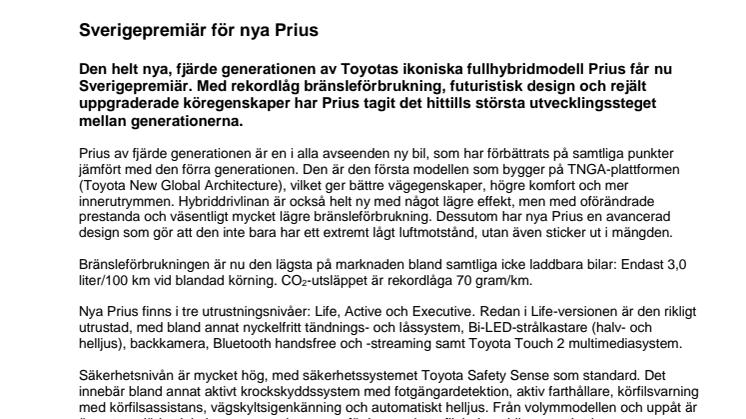 Sverigepremiär för nya Prius