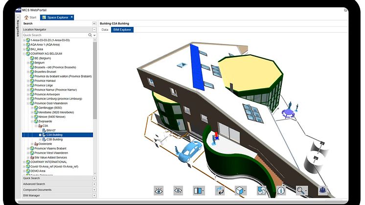 BU: Mit der Integration der BIM-Plattform Bimplus in das CAFM-System MCS 20 bringen ALLPLAN und Spacewell die Vorteile von BIM in das Facility Management ein. Copyright: Spacewell, C3A