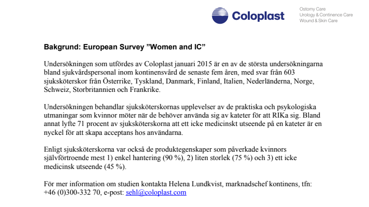 FAKTABLAD: European Survey ”Women and IC” av Coloplast