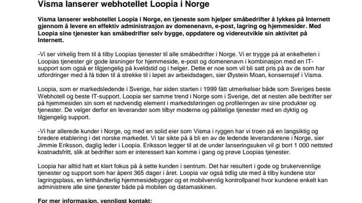 Visma lanserer webhotellet Loopia i Norge
