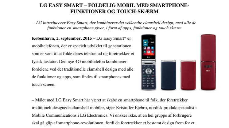 LG EASY SMART – FOLDELIG MOBIL MED SMARTPHONE-FUNKTIONER OG TOUCH-SKÆRM