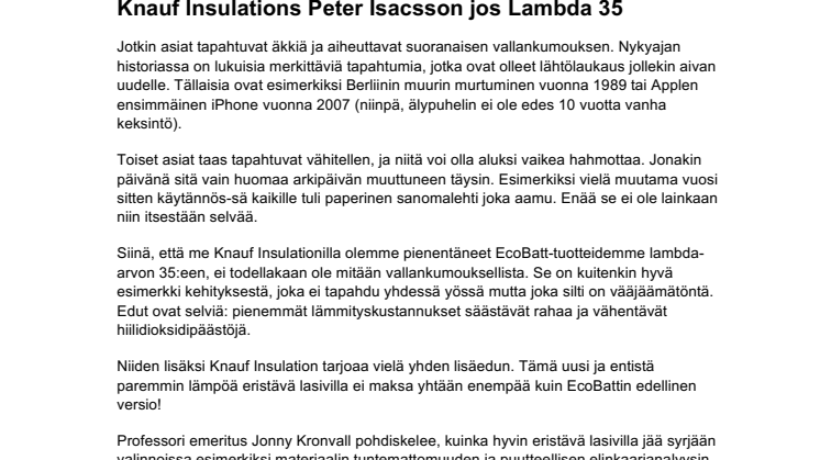 Knauf Insulations Peter Isacsson jos Lambda 35