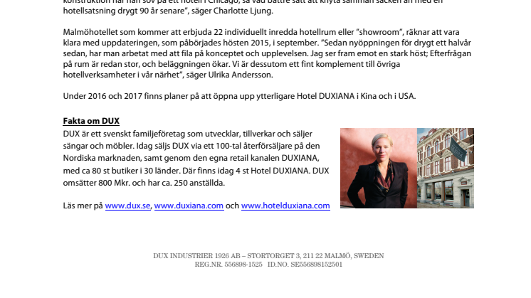 DUX kör egen regi - Hotel DUXIANA får ny hotelldirektör i Malmö