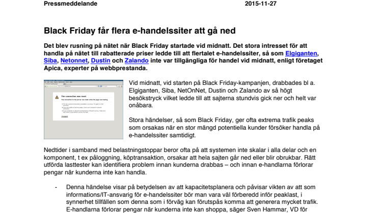 Black Friday får flera e-handelssiter att gå ned