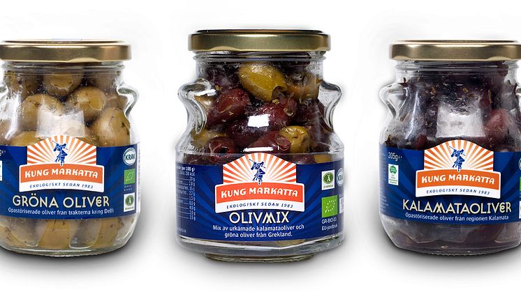 Kung Markattas Kalamataoliver och Gröna oliver möts i nytillskottet – Kung Markatta Olivmix!