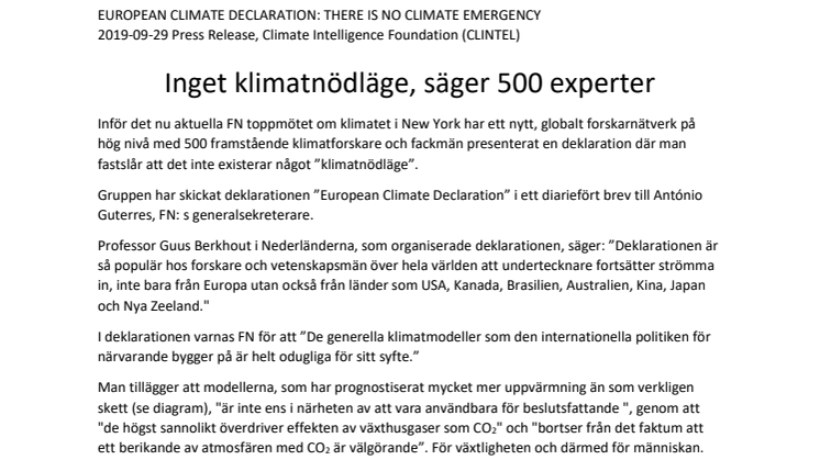 Inget klimatnödläge, säger 500 experter