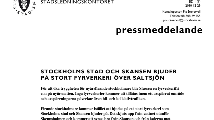 Stockholms stad och Skansen bjuder på stort fyrverkeri över Saltsjön