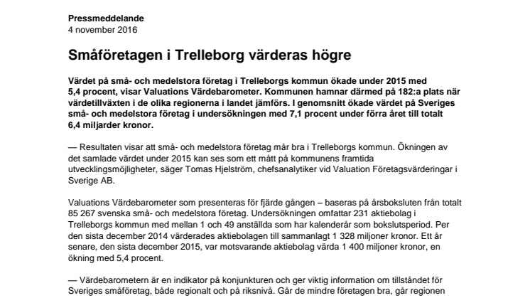 Värdebarometern 2015 Trelleborgs kommun