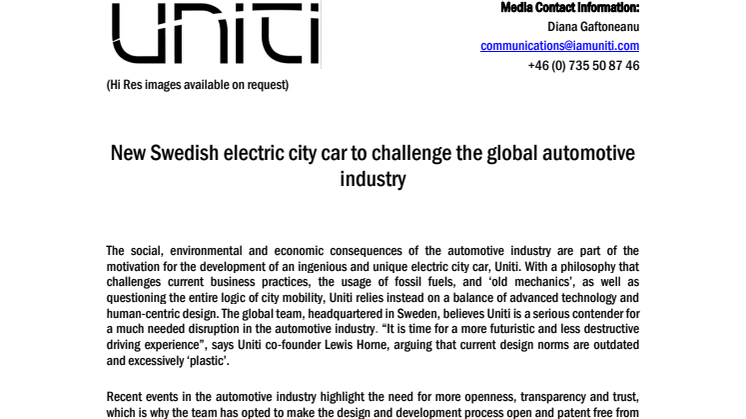 New Swedish electric city car to challenge the global automotive industry