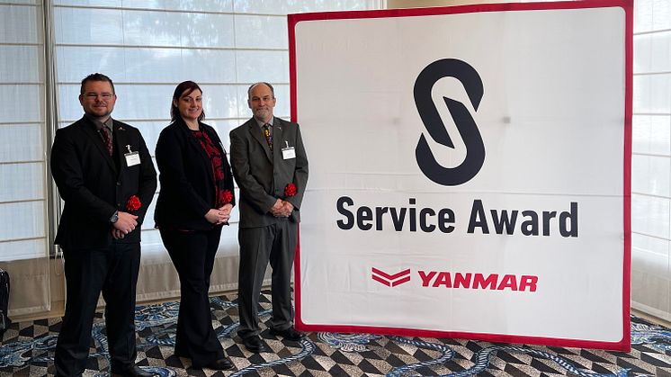 From left: Brad Krueger, Emily Kinney and David Long were awarded for exceptional service at the 2023 Yanmar Global Customer Service Awards.