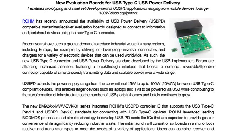 New Evaluation Boards for USB Type-C USB Power Delivery