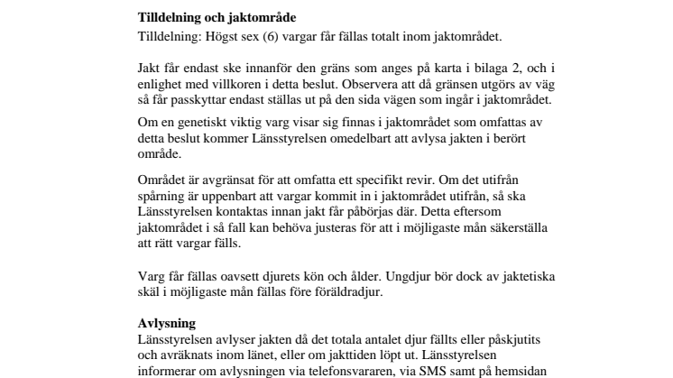 Beslut om licensjakt efter varg i Värmlands län 2018