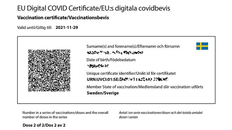 Digitalt vaccinationsbevis, Covidbevis, för resor i Europa 