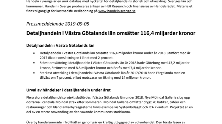 Detaljhandeln i Västra Götalands län omsätter 116,4 miljarder kronor 