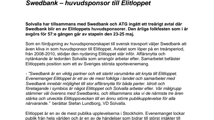 Swedbank - huvudsponsor till Elitloppet