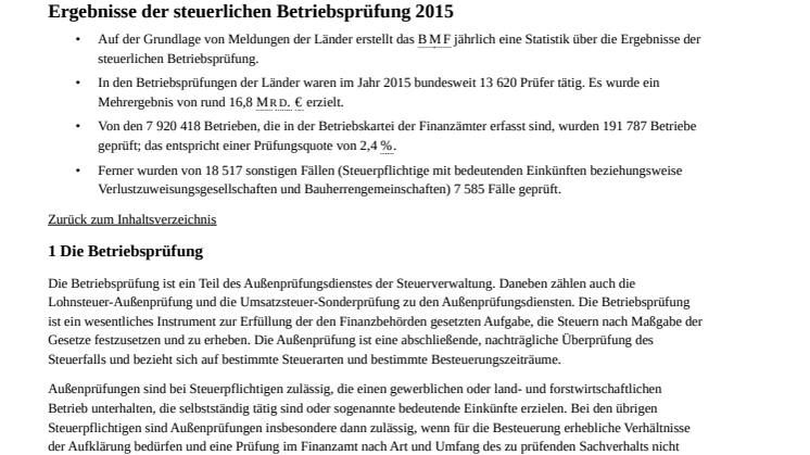 Ergebnisse der steuerlichen Betriebsprüfung 2015: Hier wollen Sie nicht Zielkunde sein!