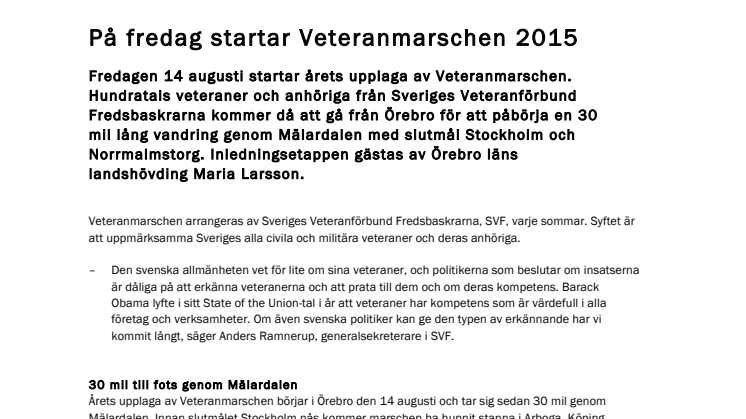 På fredag startar Veteranmarschen 2015