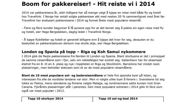 Boom for pakkereiser! - Hit reiste vi i 2014