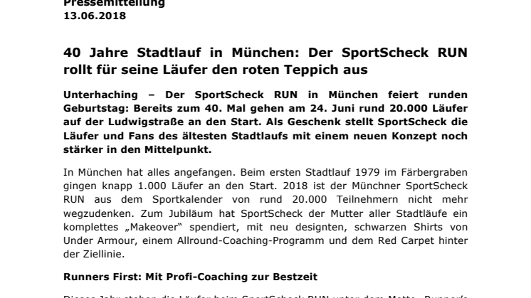 40 Jahre Stadtlauf in München: Der SportScheck RUN rollt für seine Läufer den roten Teppich aus