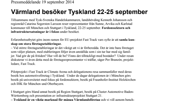 Värmland besöker Tyskland 22-25 september