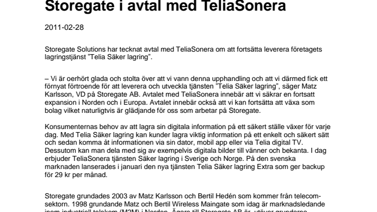 Storegate i avtal med TeliaSonera