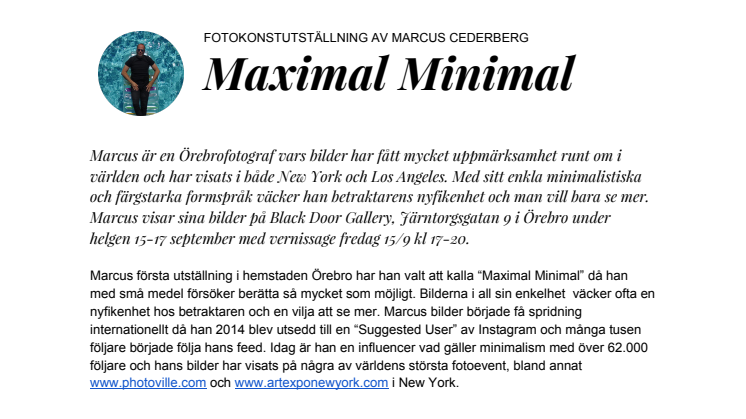 Maximal Minimal - Marcus Cederberg ställer ut i sin hemstad Örebro
