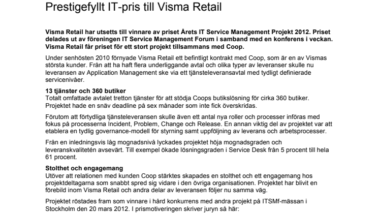 Prestigefyllt IT-pris till Visma Retail