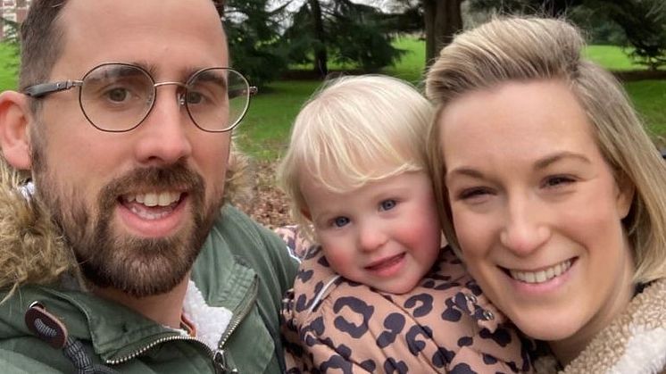 Rebuilding his life: Glen Eastick with his partner Bex and daughter Evie