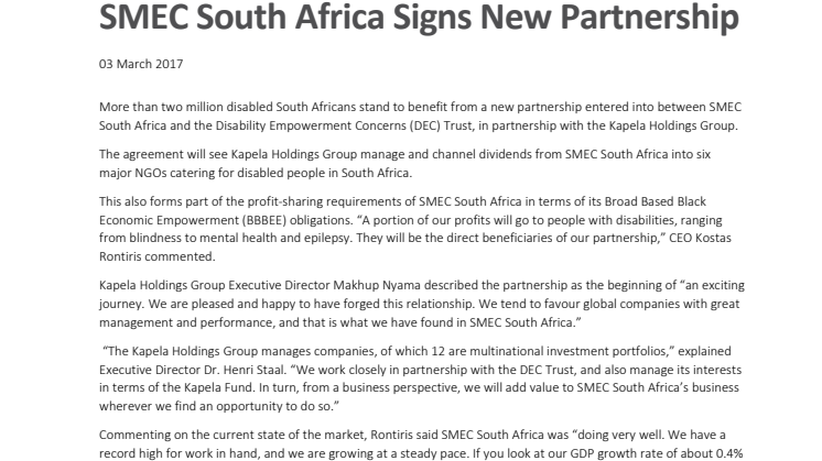 South Africa’s new partnership to benefit over two million disabled
