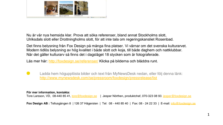 Ny hemsida för Fox Design med ljus på Sveriges kulturarv.