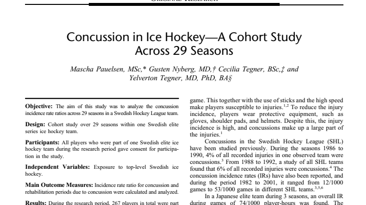 Concussions in Ice Hockey  – a Cohort Study Across 29 Seasons