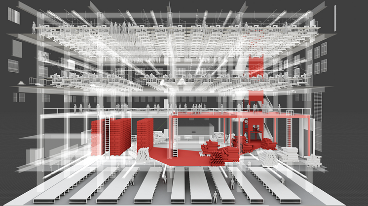 3D-modell av Ali Enterprises textilfabrik i Karachi, Pakistan, där en brand orsakad av design- och hanteringsfel dödade 259 personer den 11 september 2012. De röda områdena indikerar spridningen av branden. Bild: Forensic Architecture