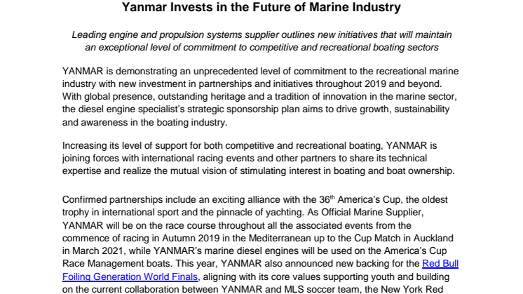 Yanmar Invests in the Future of Marine Industry