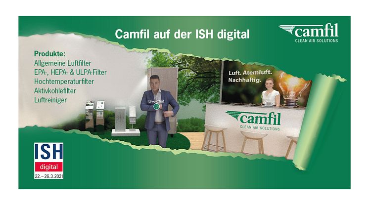 Der virtuelle Camfil Messestand auf der ISH digital 2021.