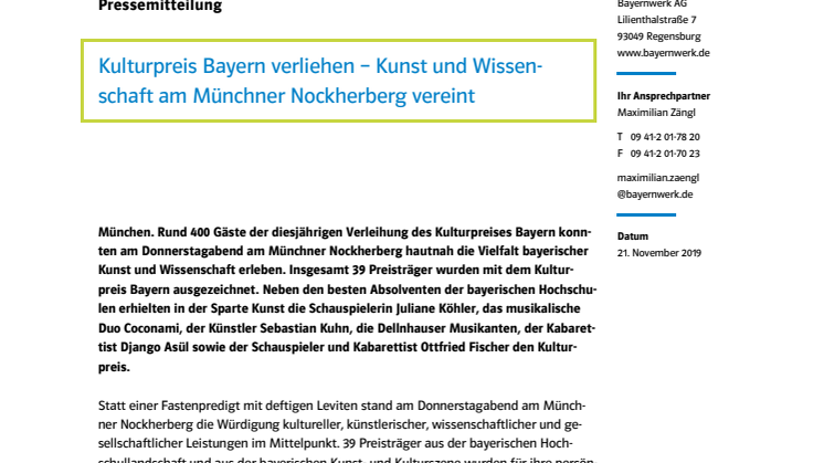 Kulturpreis Bayern verliehen – Kunst und Wissenschaft am Münchner Nockherberg vereint