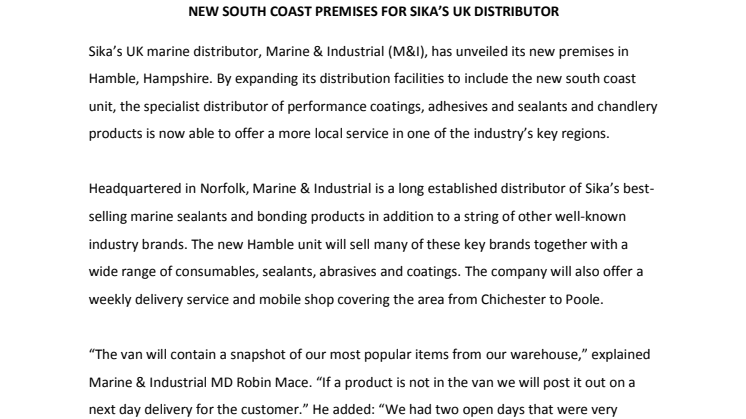 Sika UK: New South Coast Premises for Sika's UK Distributor