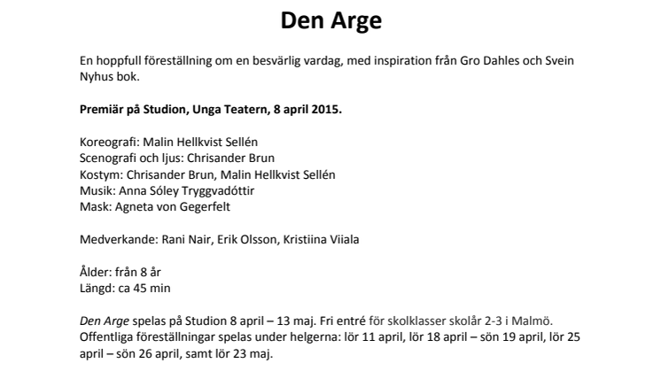 Inbjudan till pressmöte för DEN ARGE på Unga Teatern